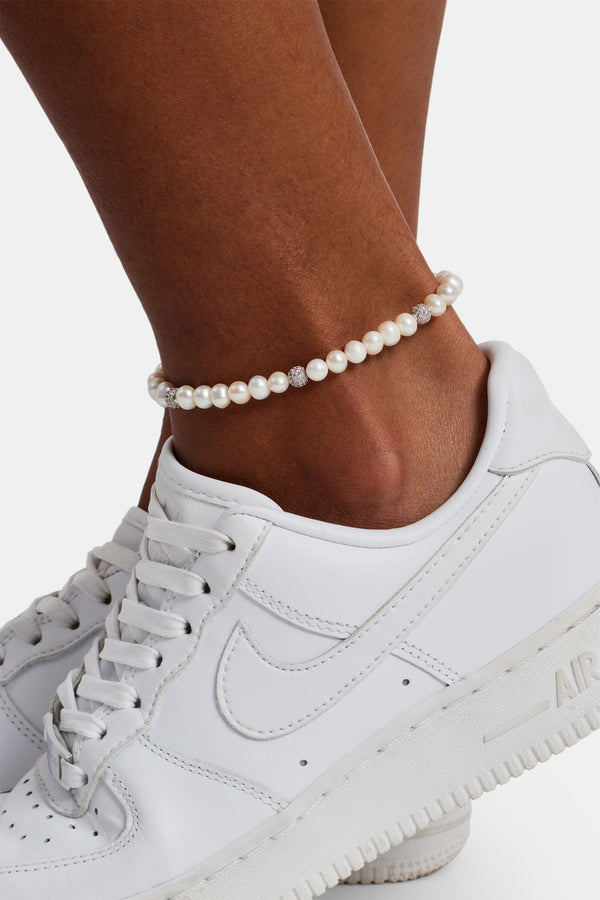 Freshwater Pearl & Pink Iced Ball Anklet - 6mm