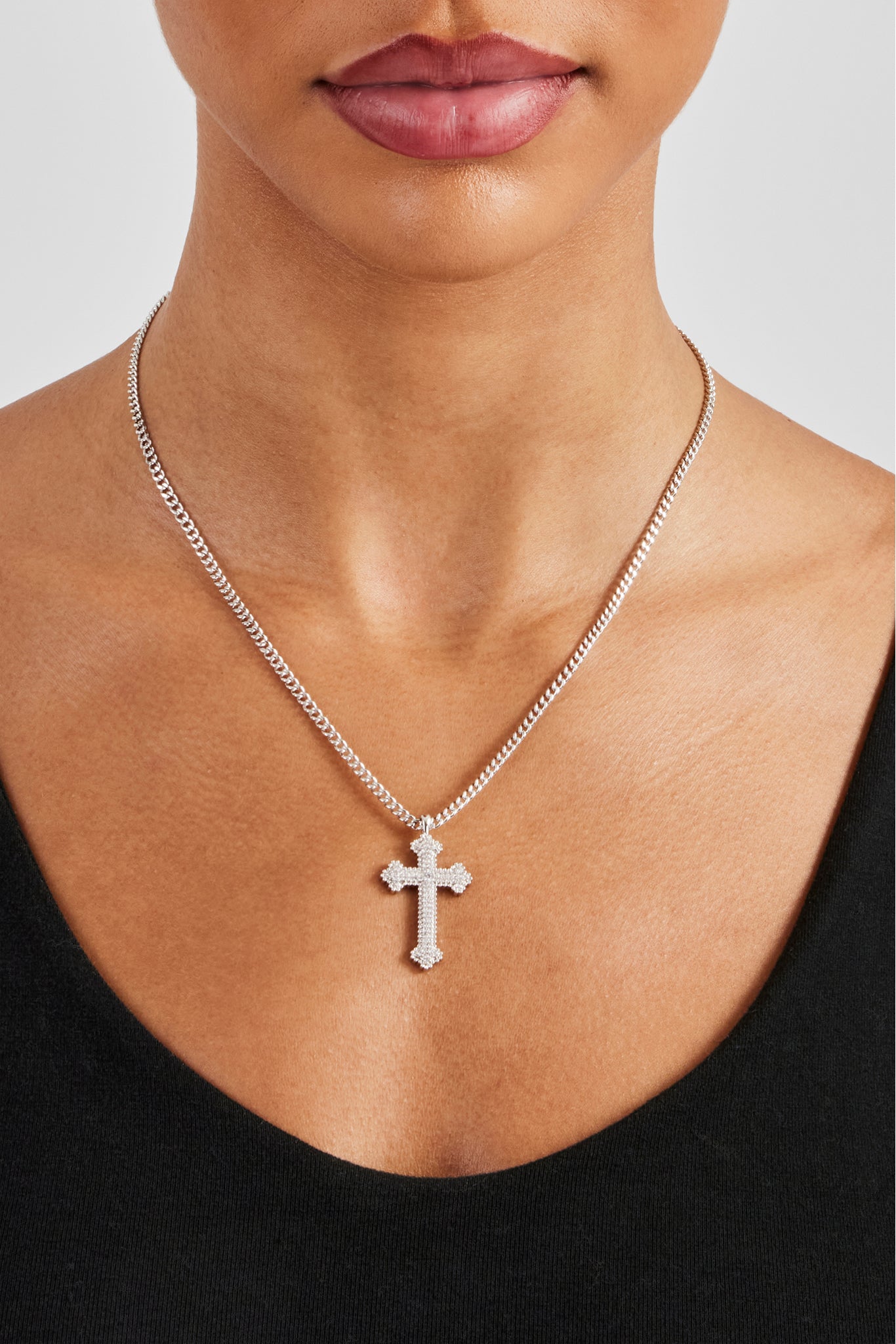 Iced Pave Cross Necklace - 25mm