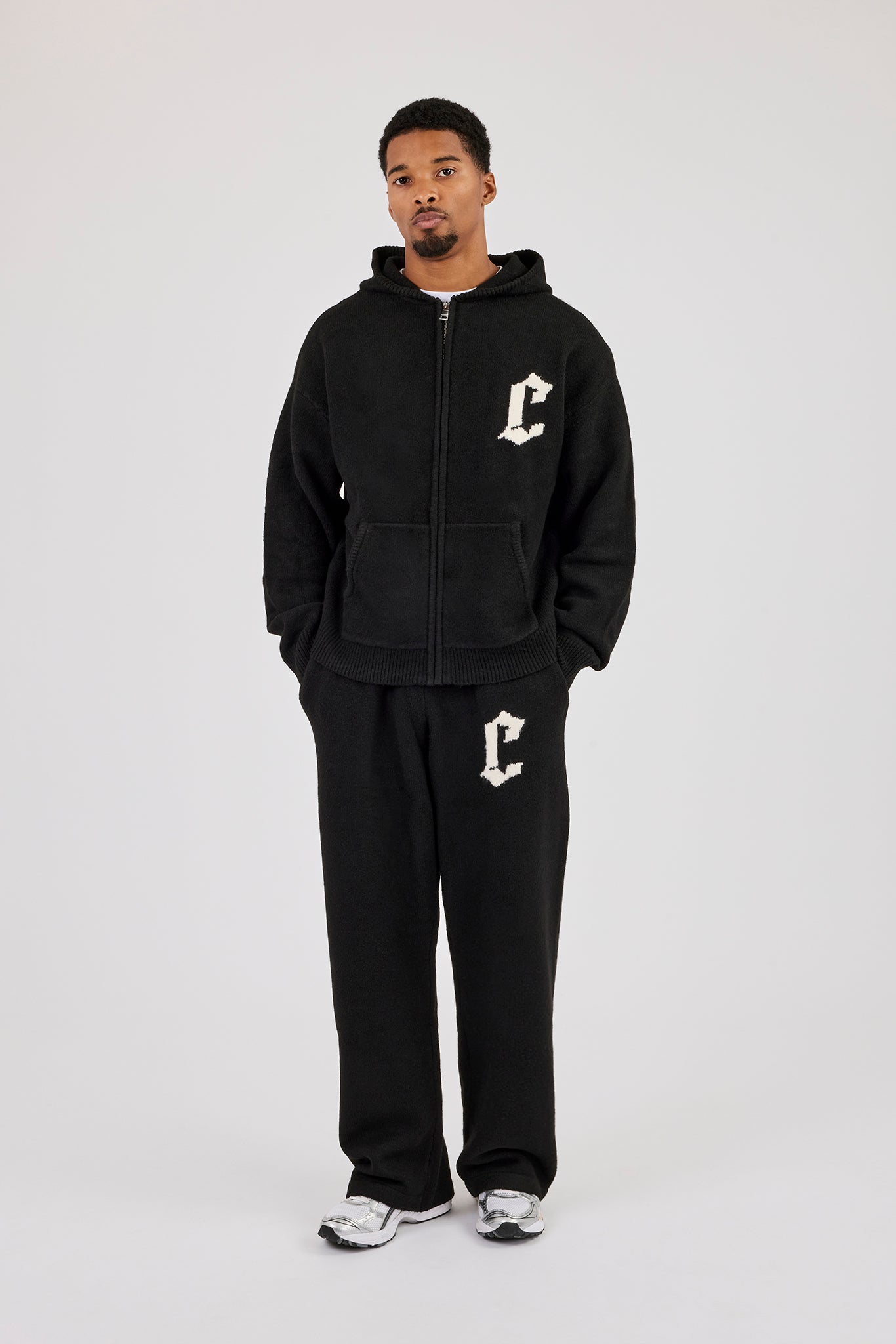 Mens C Knitted Zip Through Hoodie & Jogger - Black