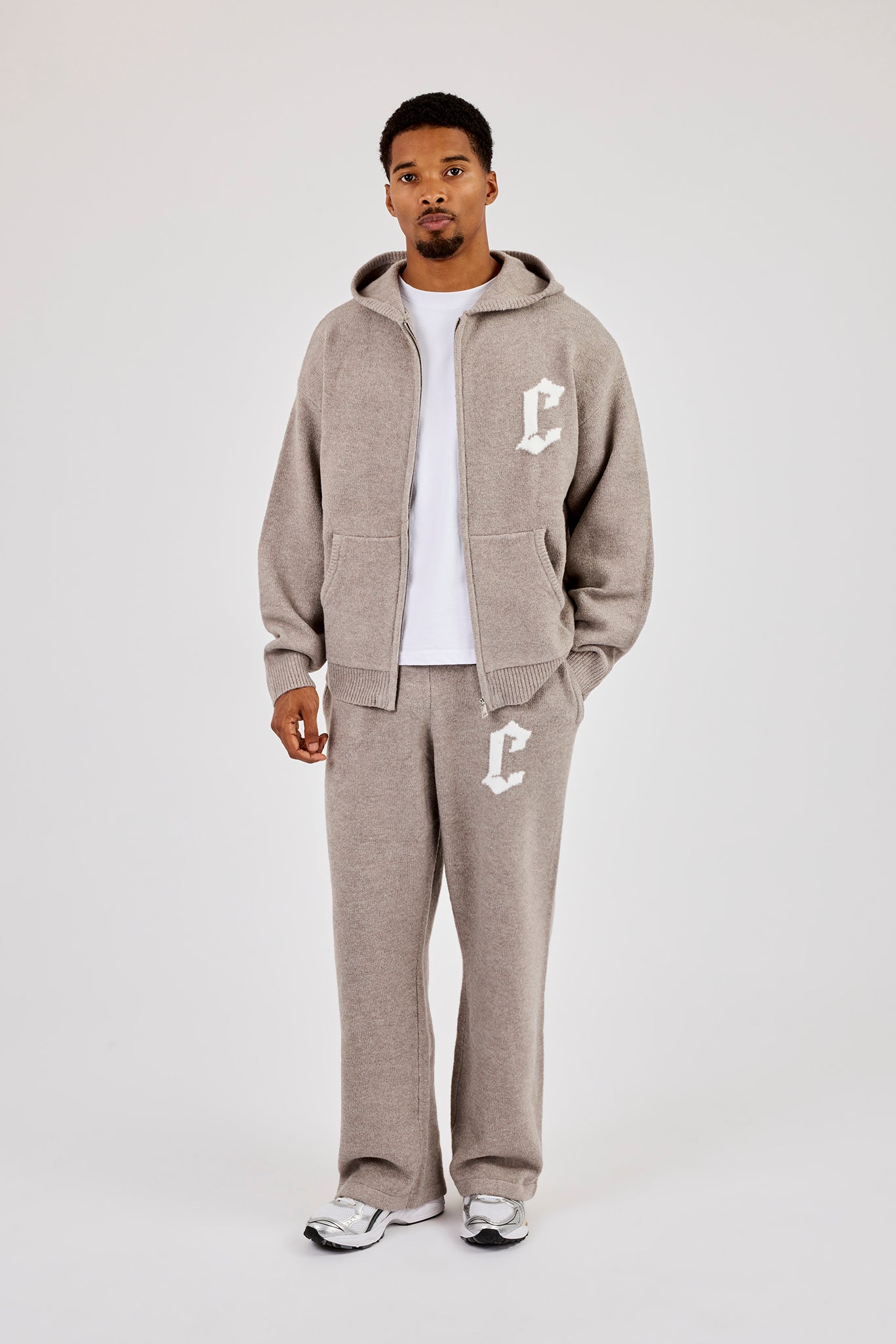 Mens C Knitted Jogger - Stone