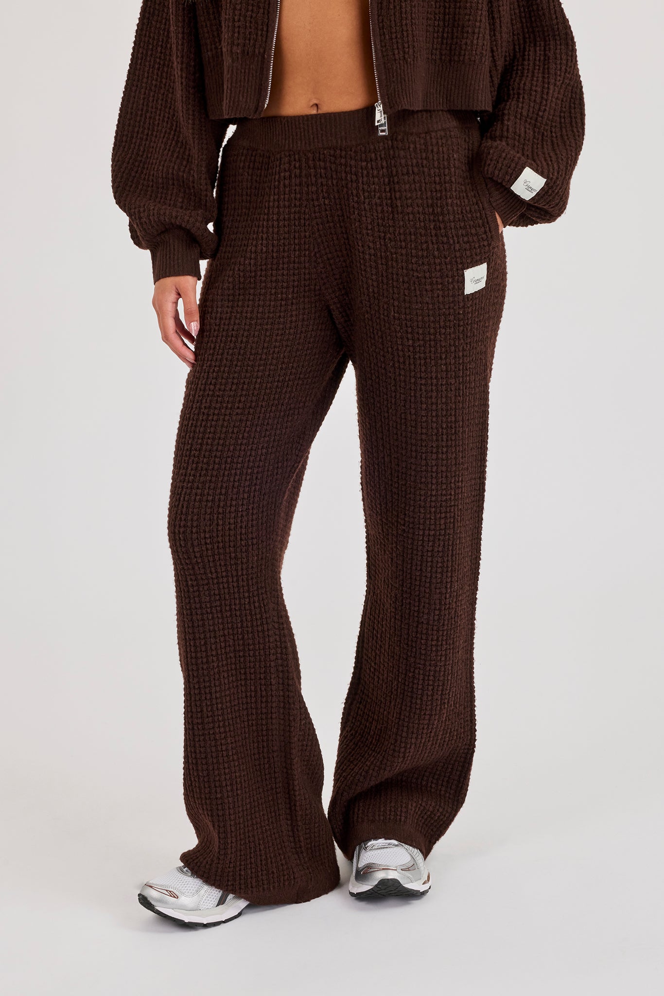 Waffle Knit Wide Leg Jogger - Chocolate