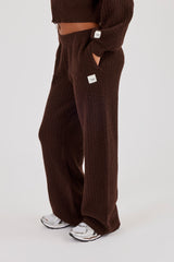 Waffle Knit Wide Leg Jogger - Chocolate