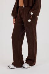 Waffle Knit Wide Leg Jogger - Chocolate