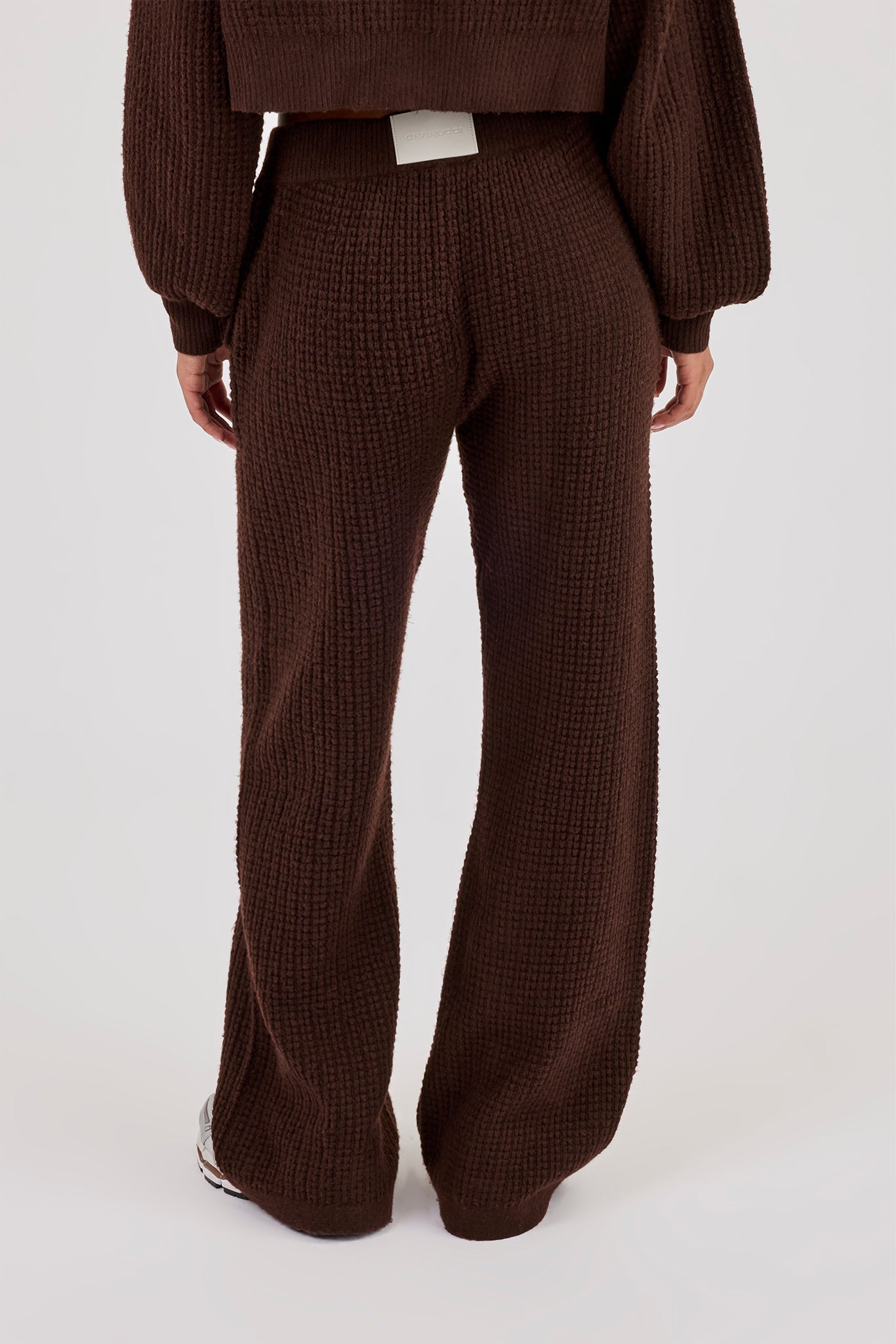 Waffle Knit Wide Leg Jogger - Chocolate
