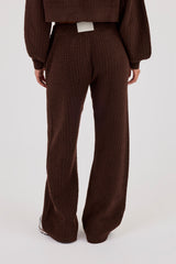 Waffle Knit Wide Leg Jogger - Chocolate
