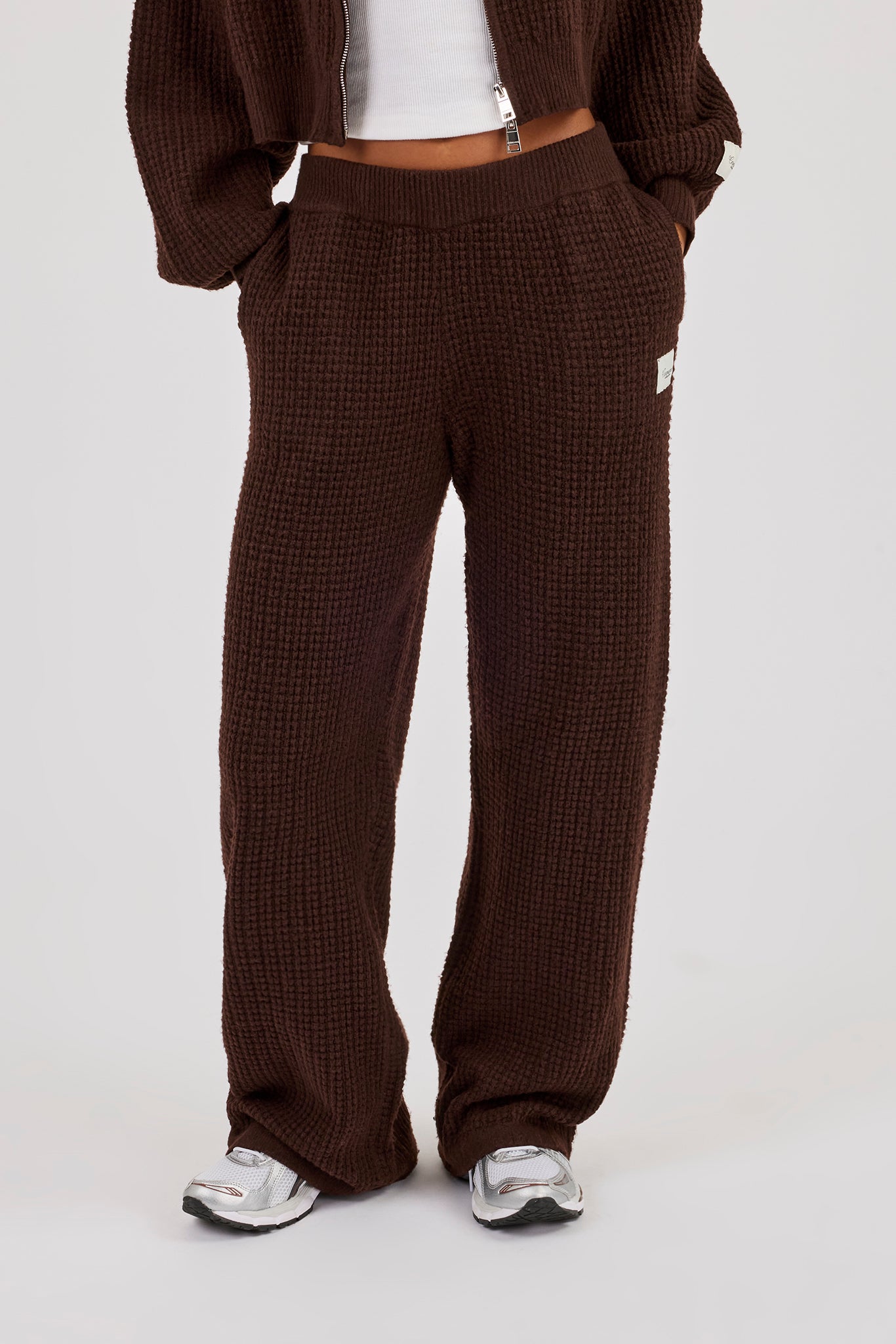 Waffle Knit Wide Leg Jogger - Chocolate