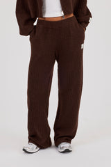 Waffle Knit Wide Leg Jogger - Chocolate
