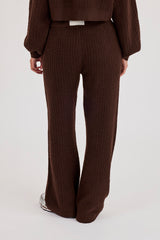 Waffle Knit Wide Leg Jogger - Chocolate