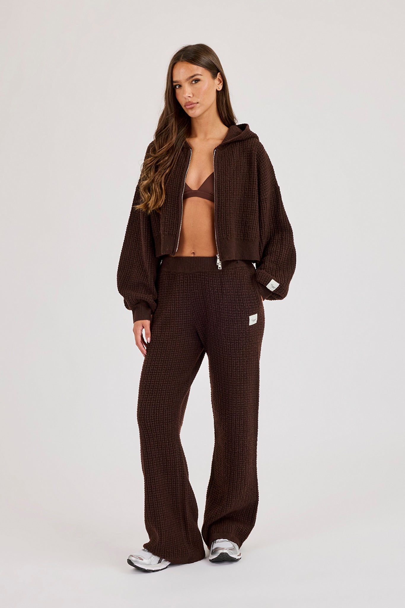 Waffle Knit Wide Leg Jogger - Chocolate