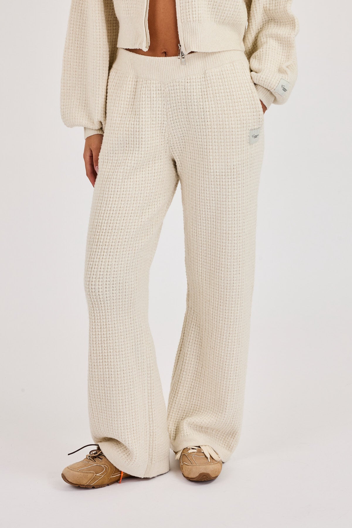 Waffle Knit Wide Leg Jogger - Oatmeal