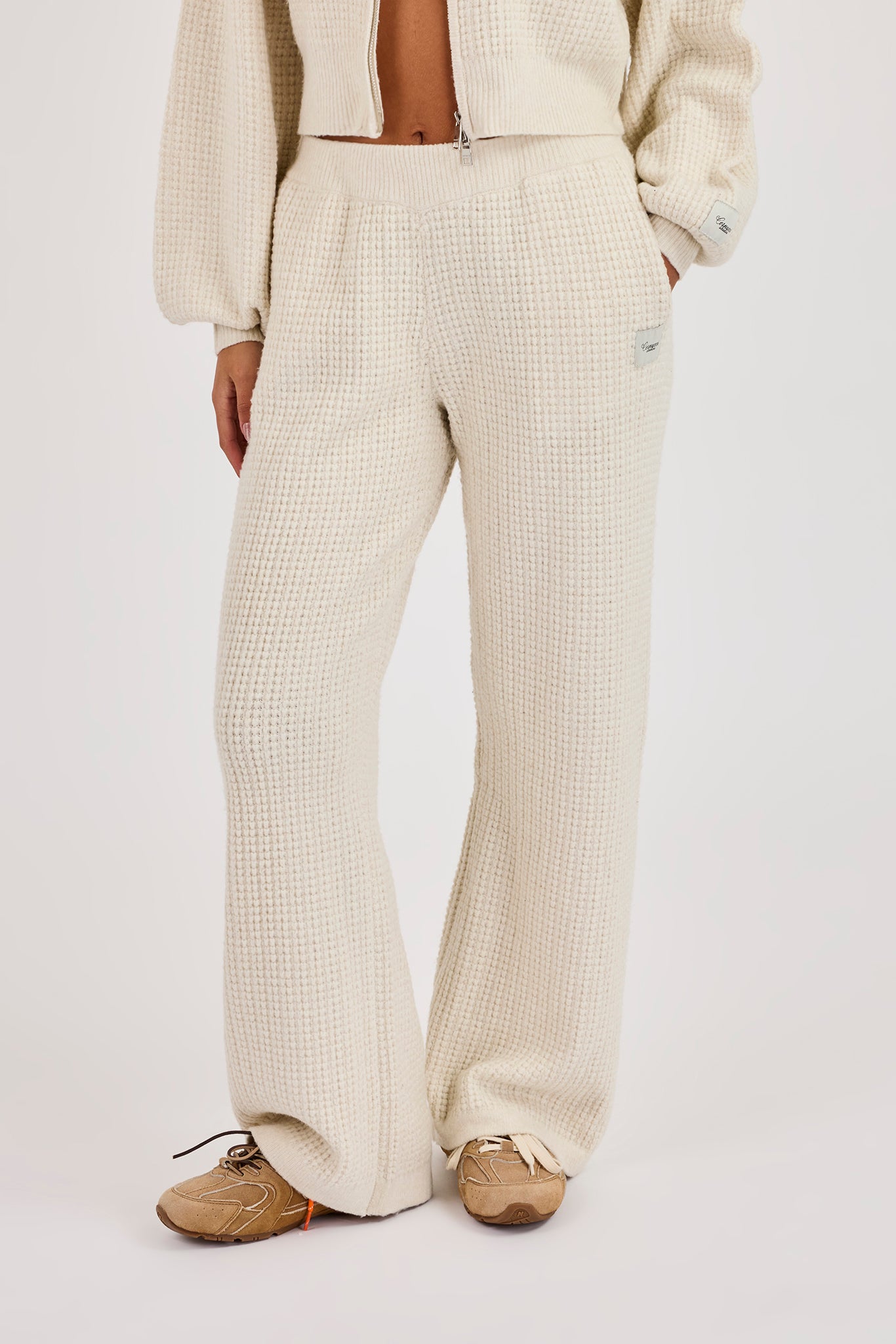 Waffle Knit Wide Leg Jogger - Oatmeal