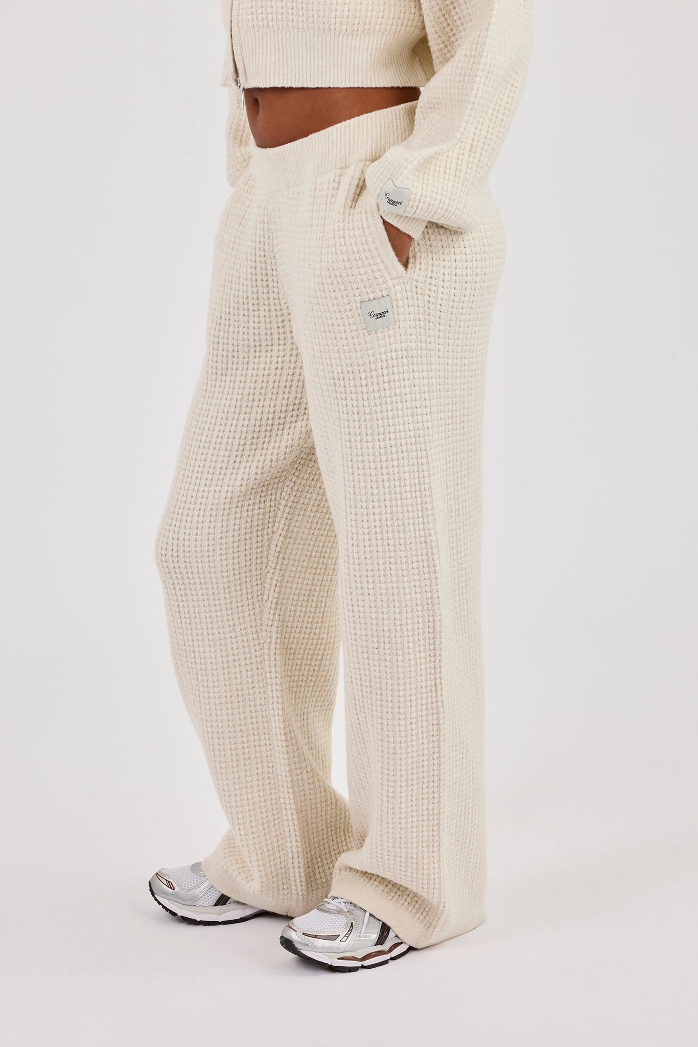 Waffle Knit Wide Leg Jogger - Oatmeal
