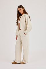 Waffle Knit Wide Leg Jogger - Oatmeal
