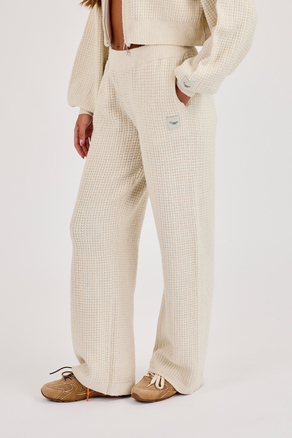 Waffle Knit Wide Leg Jogger - Oatmeal