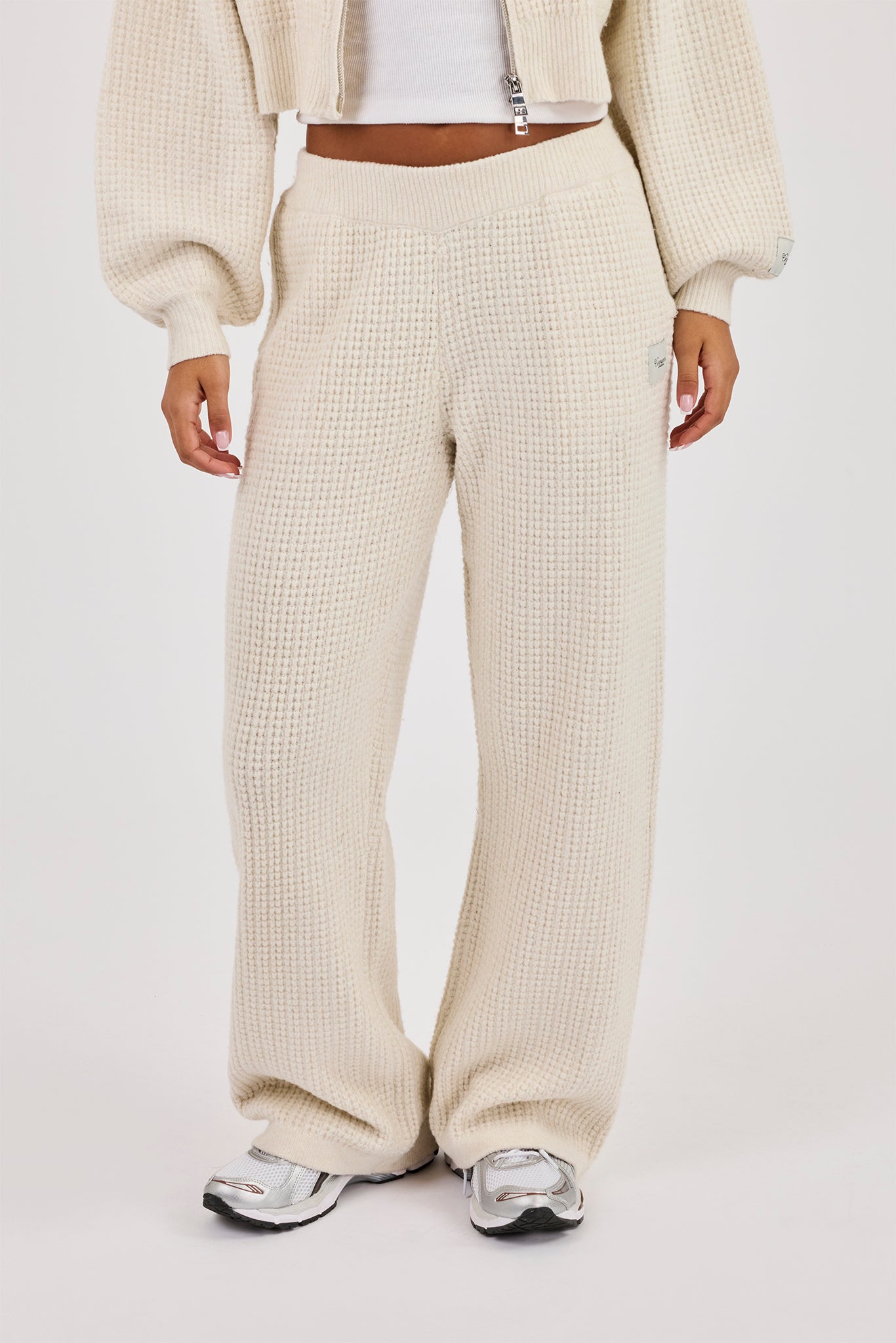 Waffle Knit Wide Leg Jogger - Oatmeal