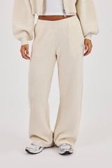 Waffle Knit Wide Leg Jogger - Oatmeal