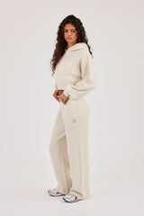 Waffle Knit Cropped Zip Through Hoodie & Wide Leg Jogger - Oatmeal