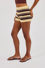 Knitted Stripe Fitted Micro Short  - Chocolate