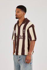 Knitted Striped Football Top - Chocolate