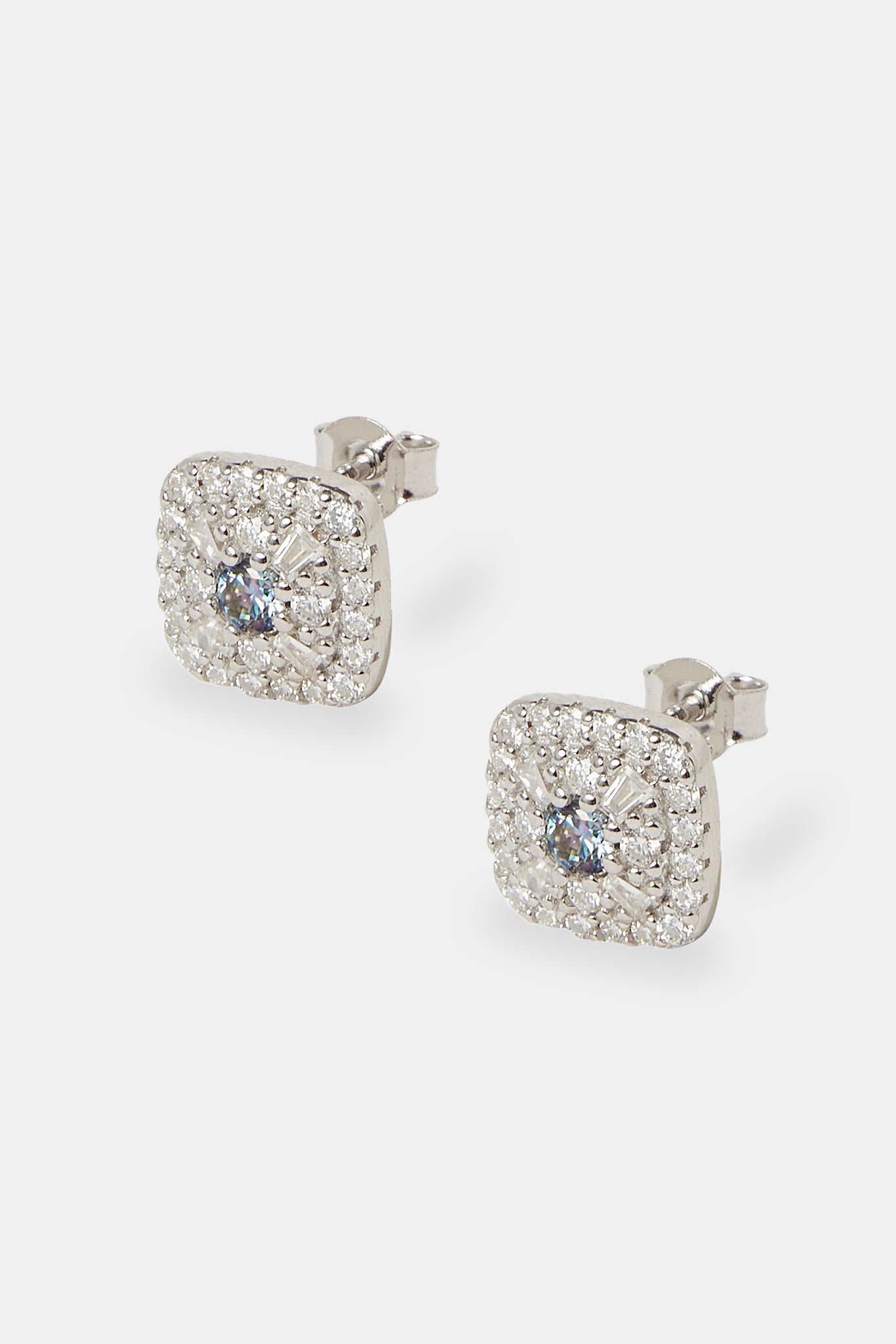 Moissanite Blue Baguette Centre Square Stud Earrings - 10mm