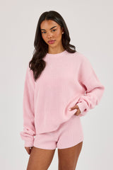 Lightweight Knitted Rib Sweatshirt - Baby Pink