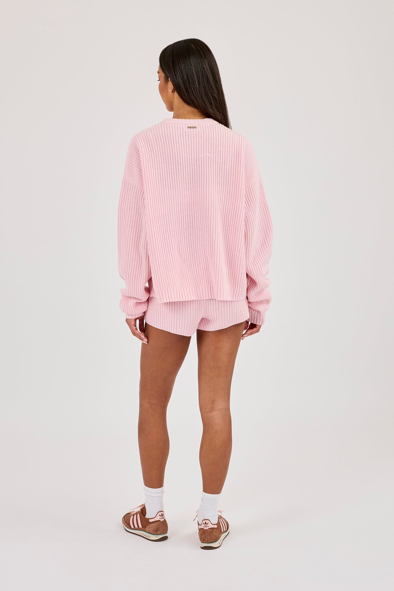 Lightweight Knitted Rib Sweatshirt & Micro Short – Baby Pink