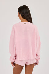 Lightweight Knitted Rib Sweatshirt - Baby Pink