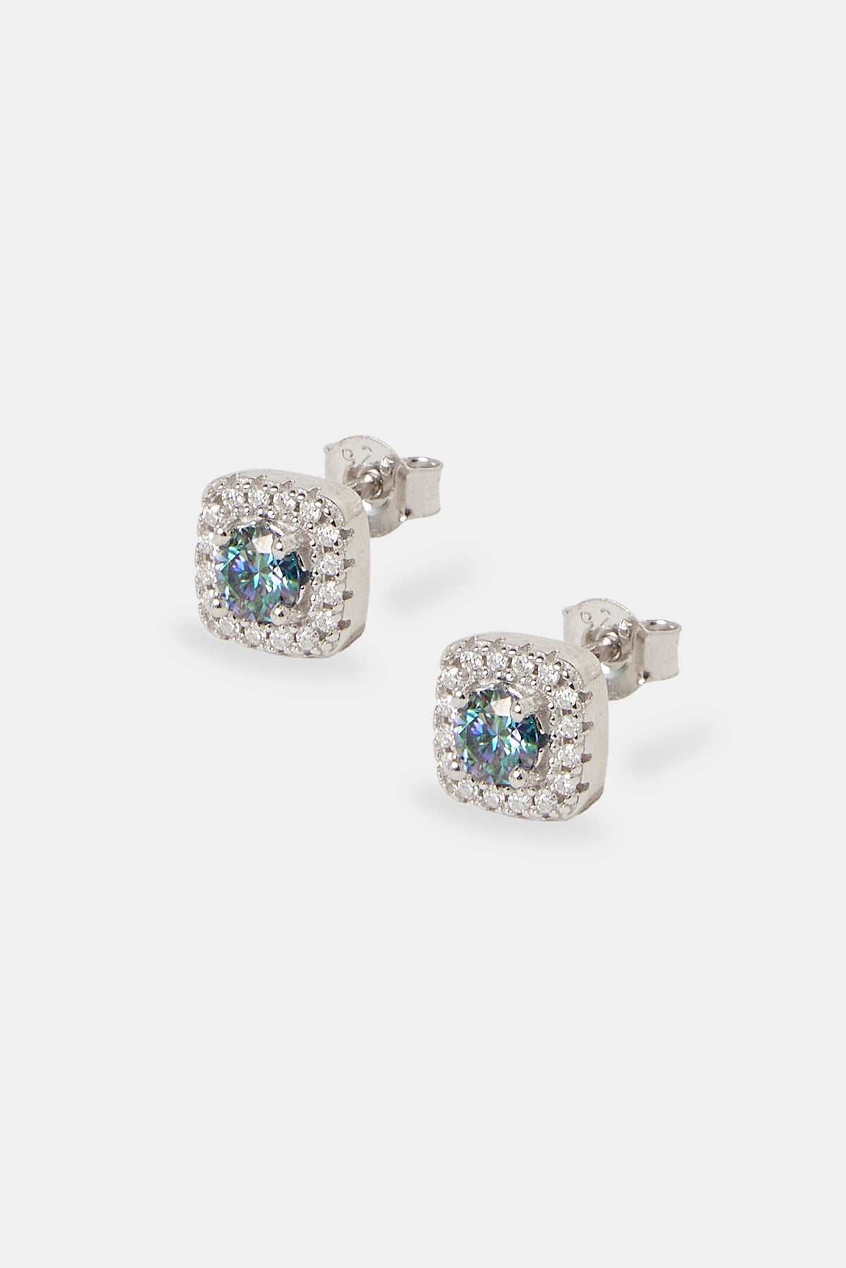 Moissanite Blue Cluster Stud Earrings 7mm Mens Earrings Shop