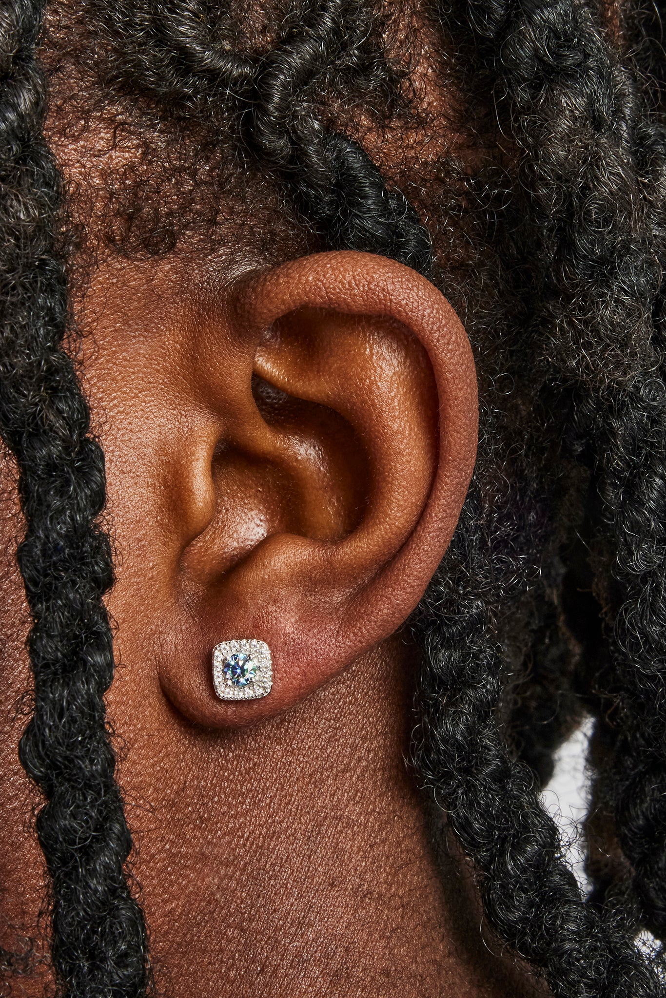 Moissanite Blue Cluster Stud Earrings - 7mm