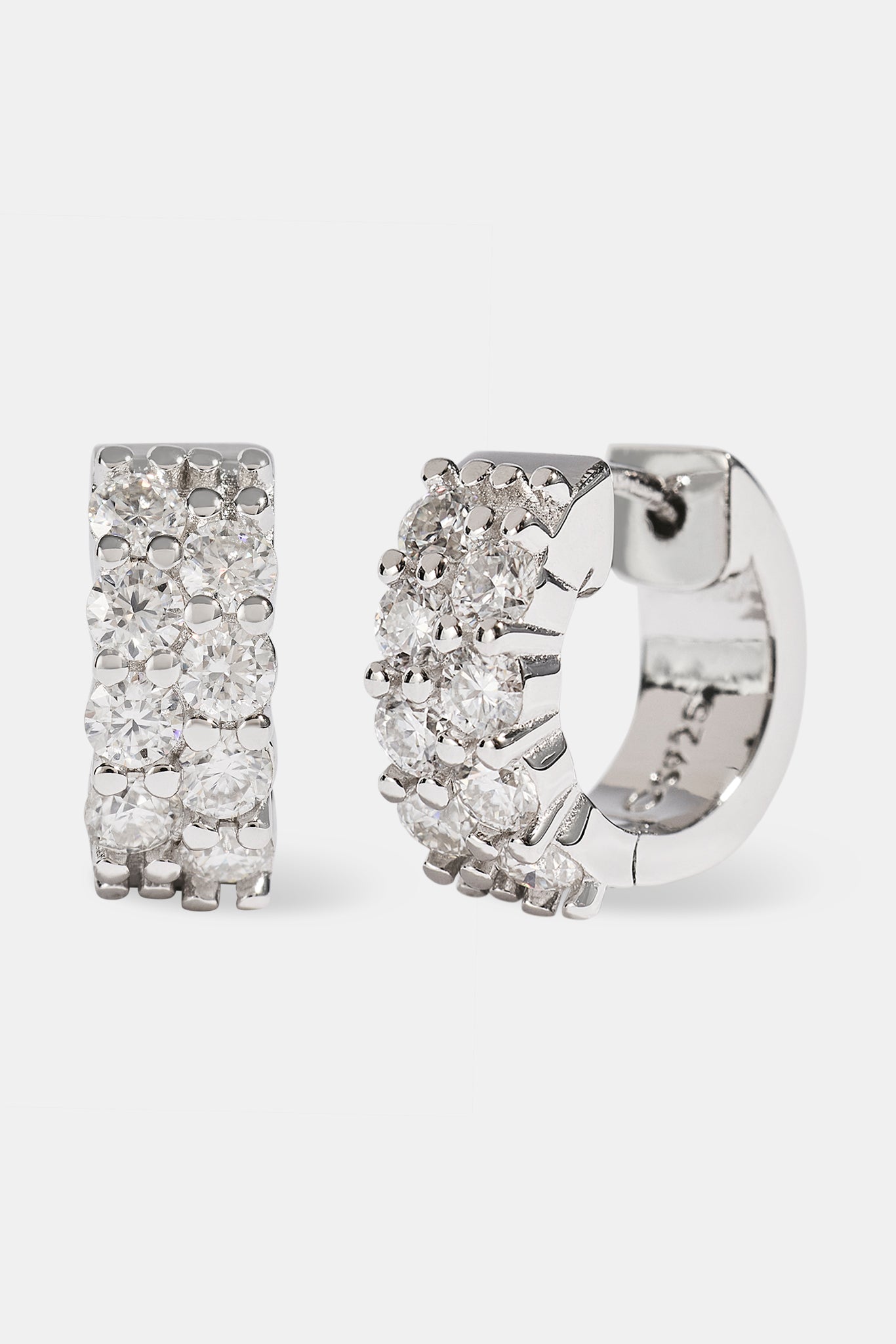 Moissanite Double Row Huggie Earrings - 12mm - White