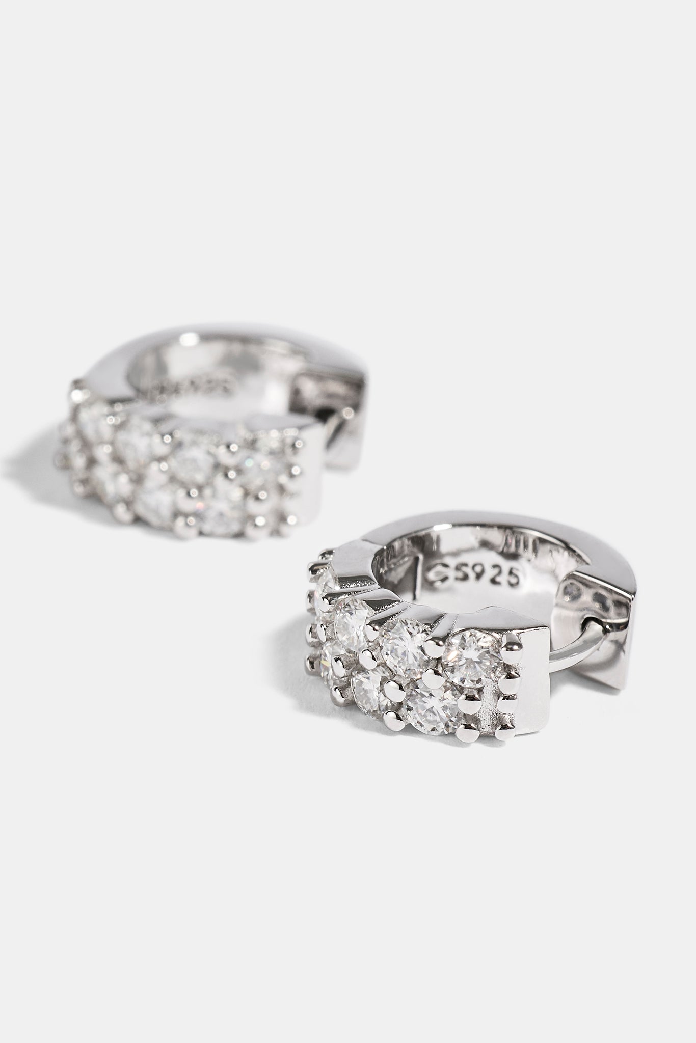 Moissanite Double Row Huggie Earrings - 12mm - White
