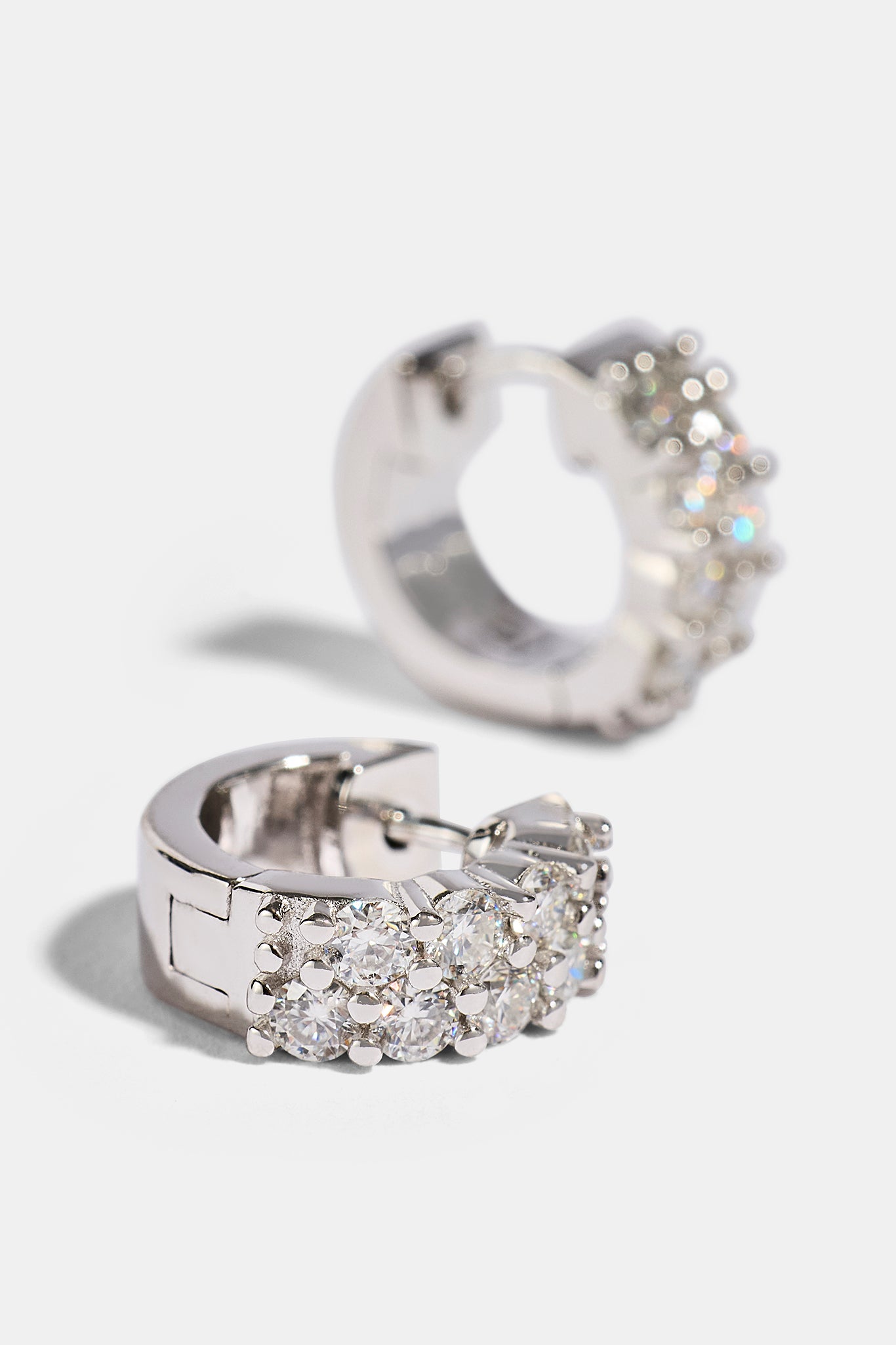 Moissanite Double Row Huggie Earrings - 12mm - White