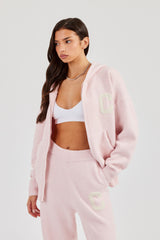Hooded Zip Through Knitted Jumper - Baby Pink