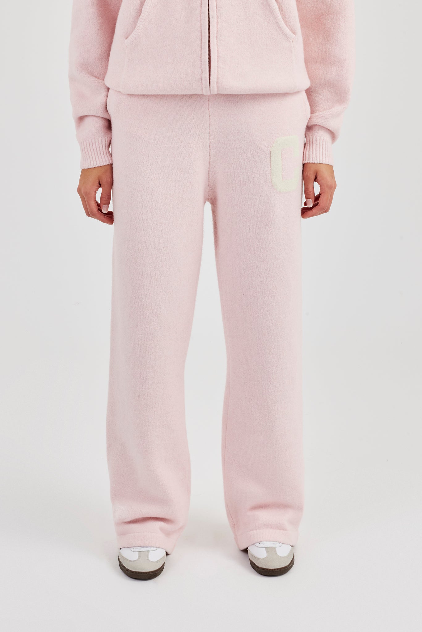 Knitted Wide Leg Jogger - Baby Pink
