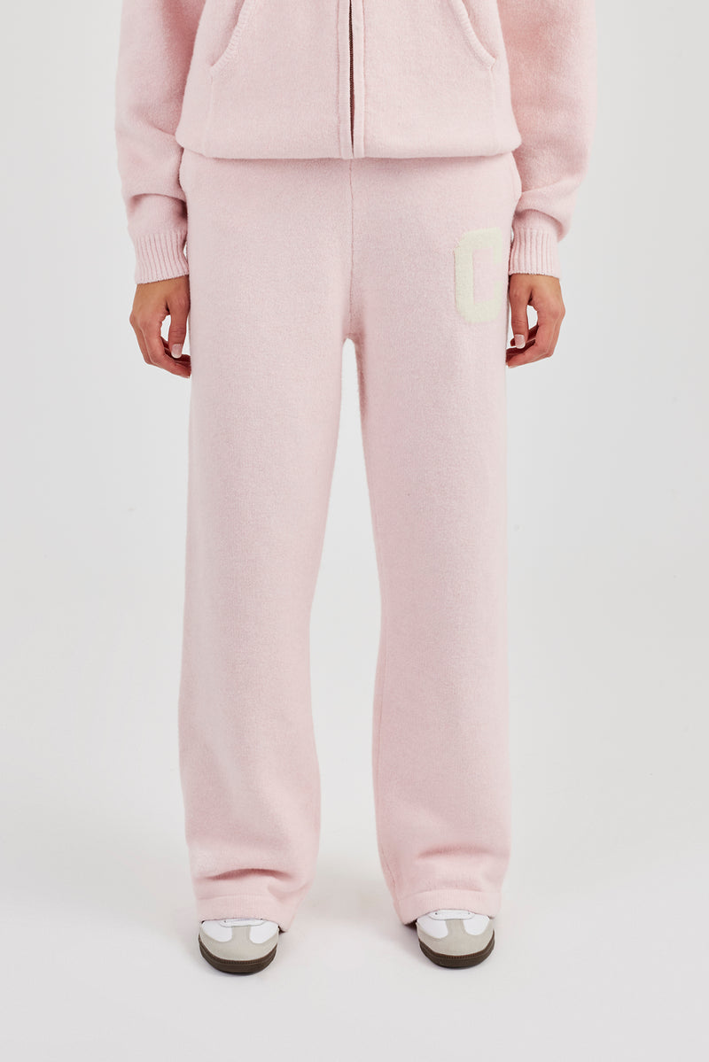 Knitted Wide Leg Jogger - Baby Pink