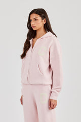 Hooded Zip Through Knitted Jumper - Baby Pink