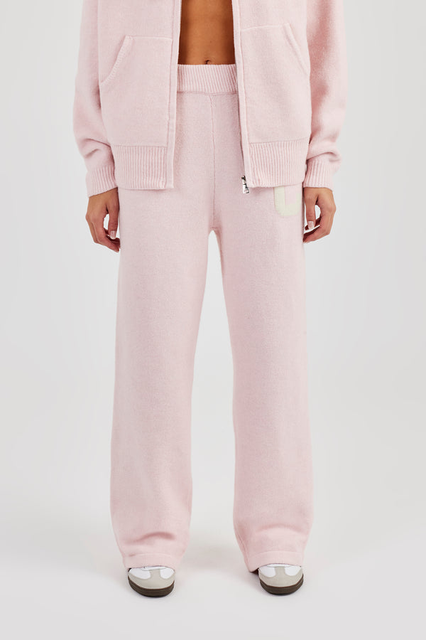 Knitted Wide Leg Jogger - Baby Pink