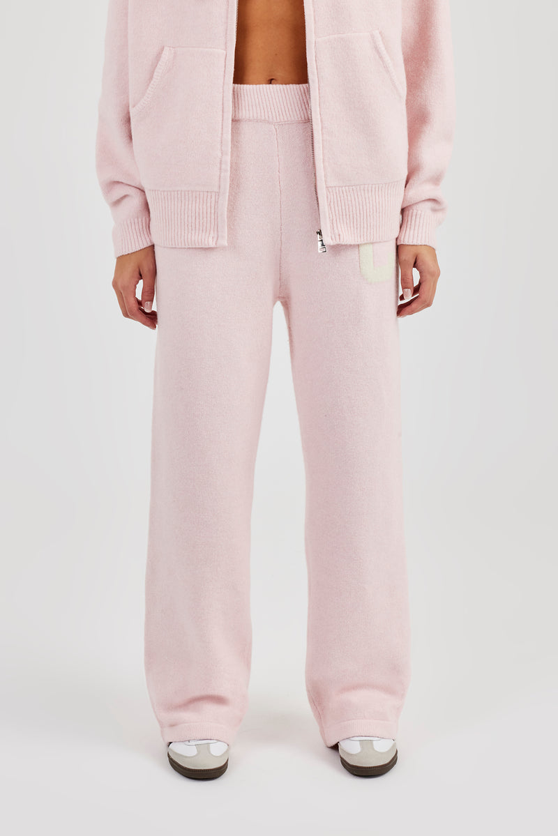 Knitted Wide Leg Jogger - Baby Pink