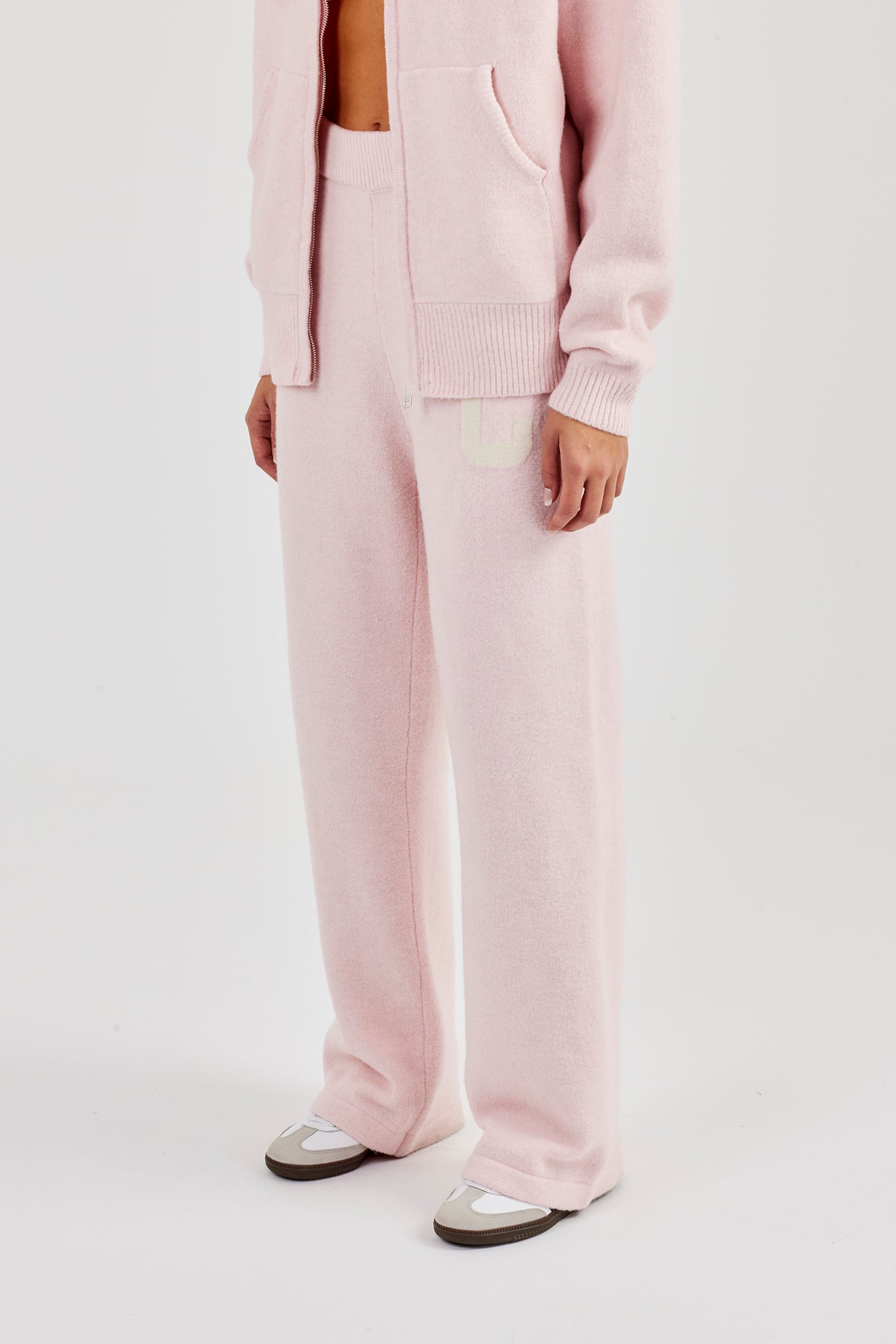 Wide Leg Knitted Jogger - Pink