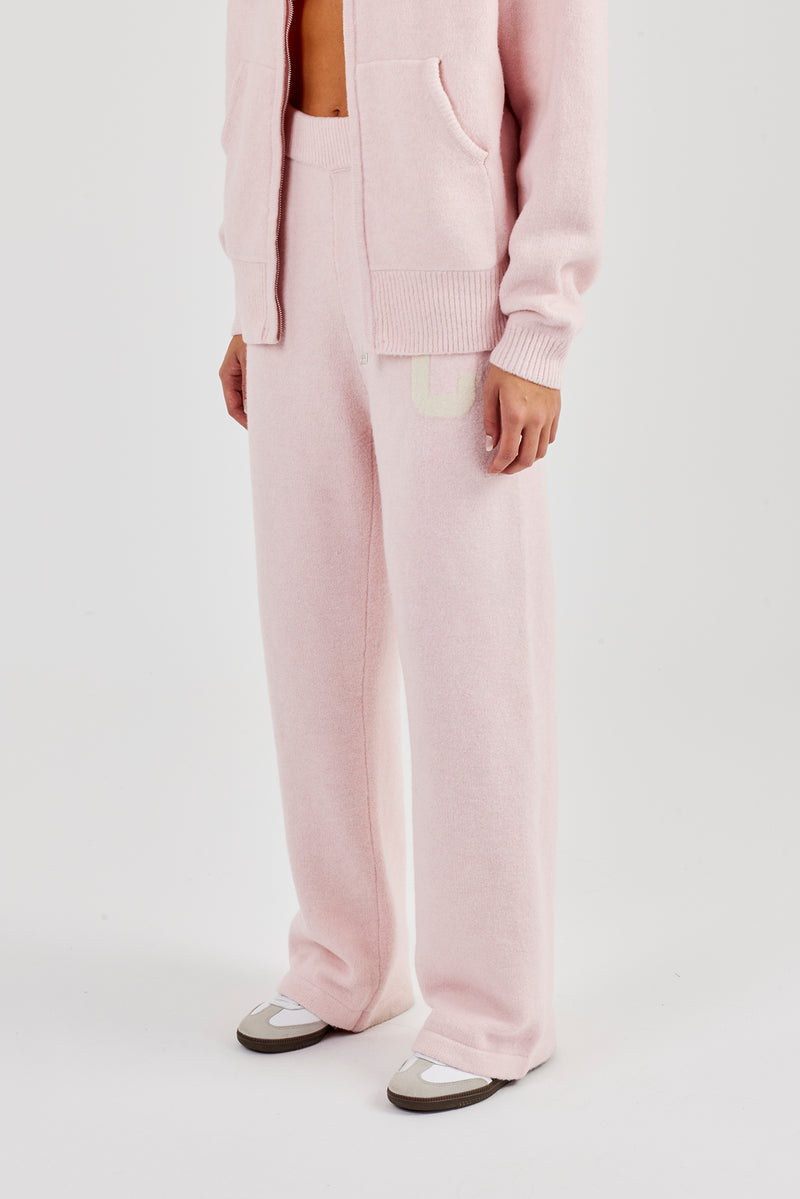 Knitted Wide Leg Jogger - Baby Pink