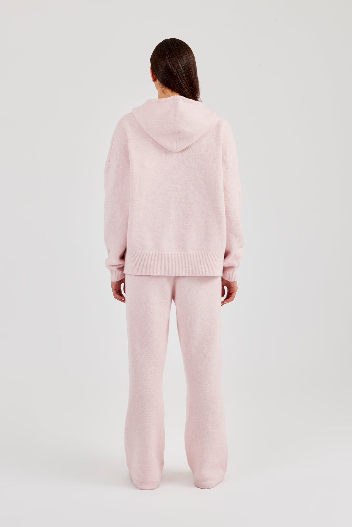Hooded Zip Through Knitted Tracksuit Baby Pink Womens Sets