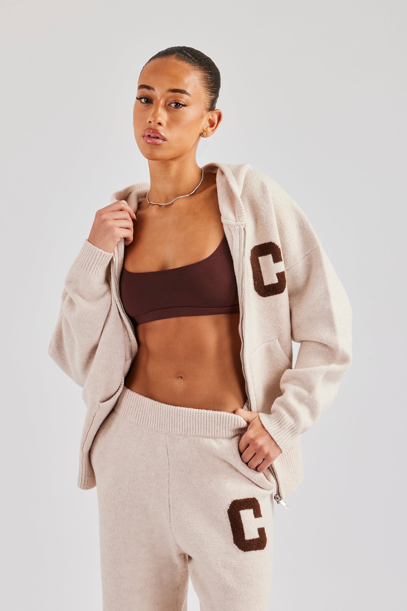 Hooded Zip Through Knitted Jumper - Off White | Womens Knitwear