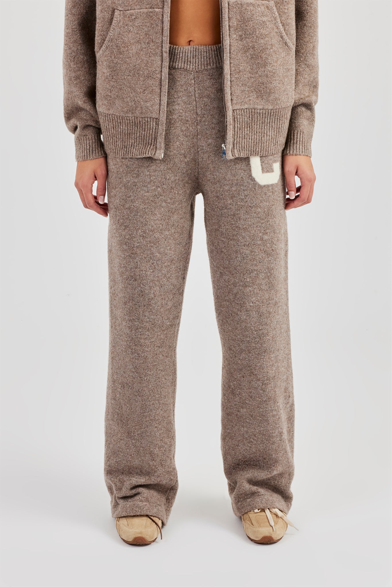 Wide Leg Knitted Jogger - Taupe