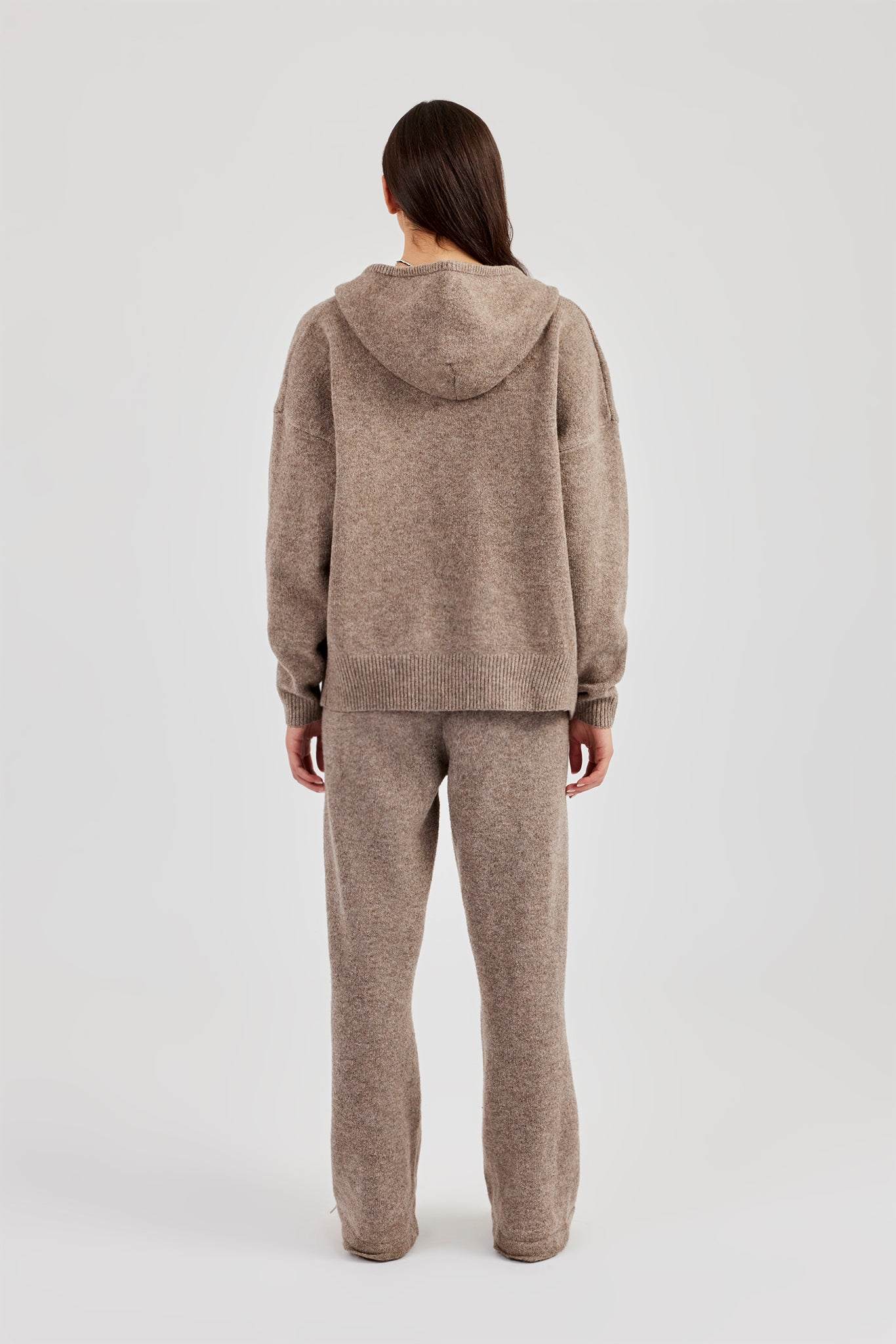 Hooded Zip Through Knitted Tracksuit - Taupe
