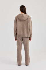 Hooded Zip Through Knitted Tracksuit - Taupe