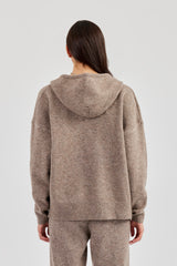 Hooded Zip Through Knitted Jumper - Taupe