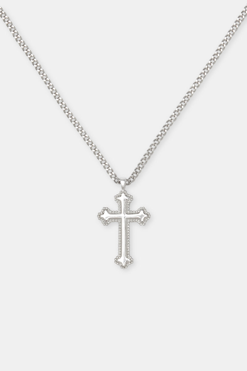 Polished Cross Necklace - White - 25mm
