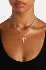 Polished Cross Necklace - White - 25mm