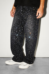 Baggy Fit Rhinestone Jean - Black