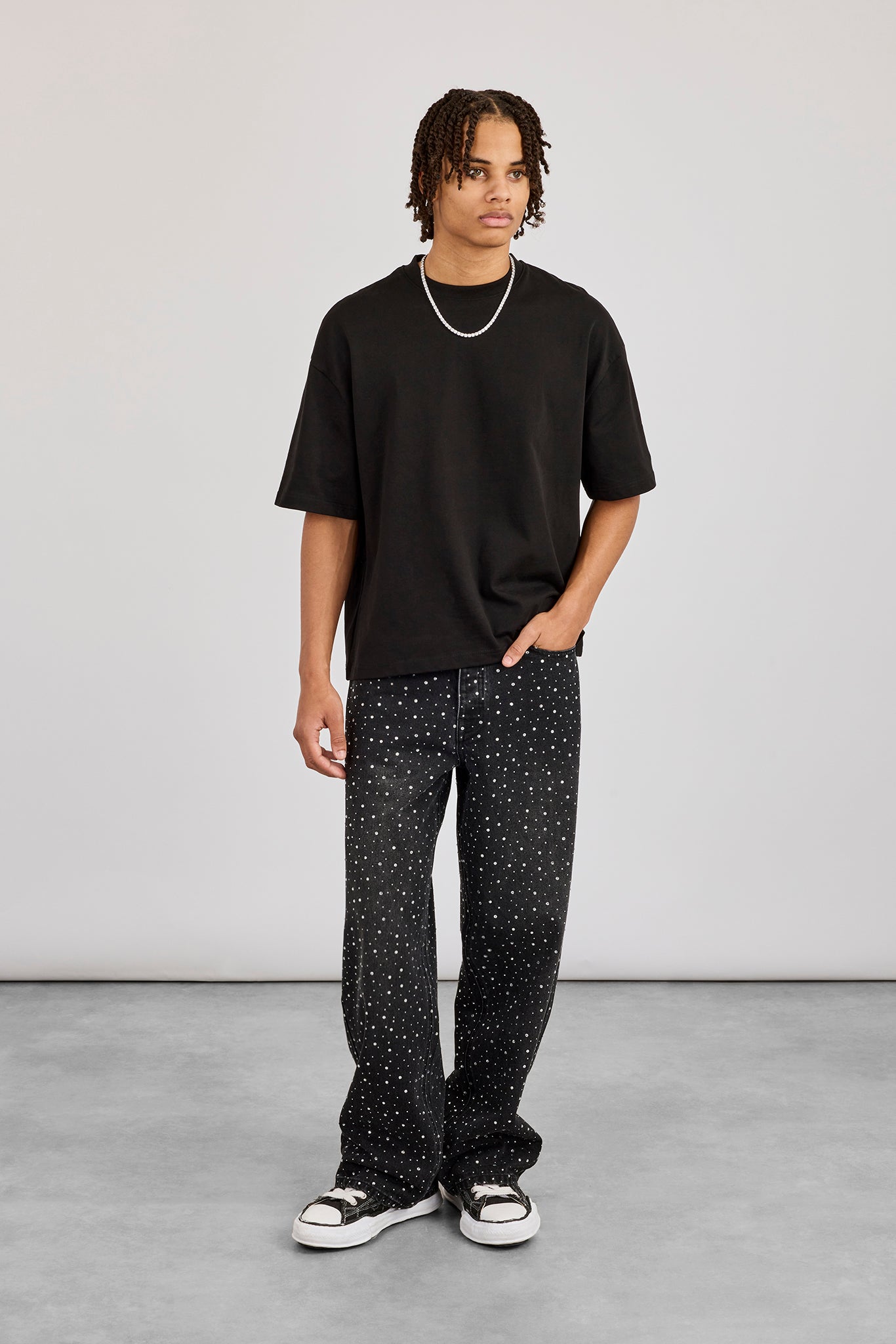 Baggy Fit Rhinestone Jean - Black
